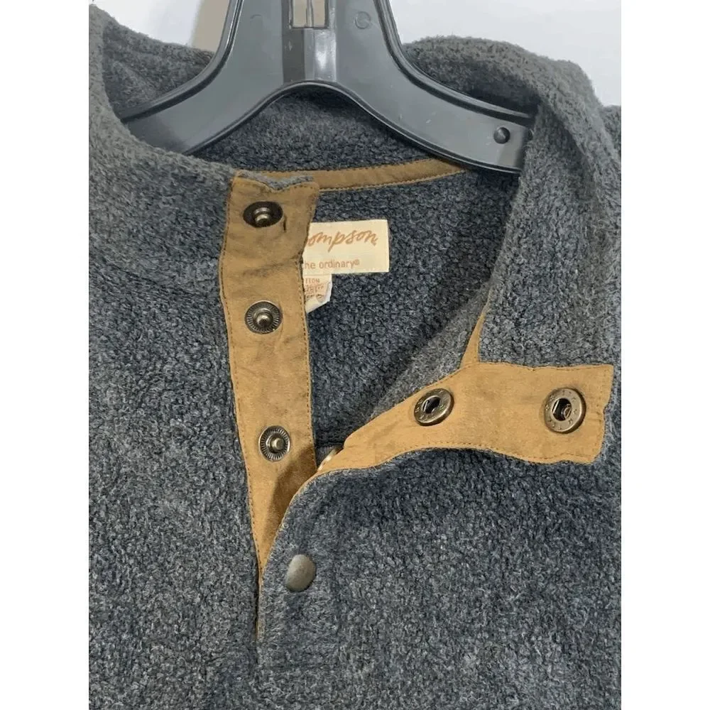 Vintage Norm Thompson Mens 1/2 Button Fleece Pullover Sweater Gray Size Large